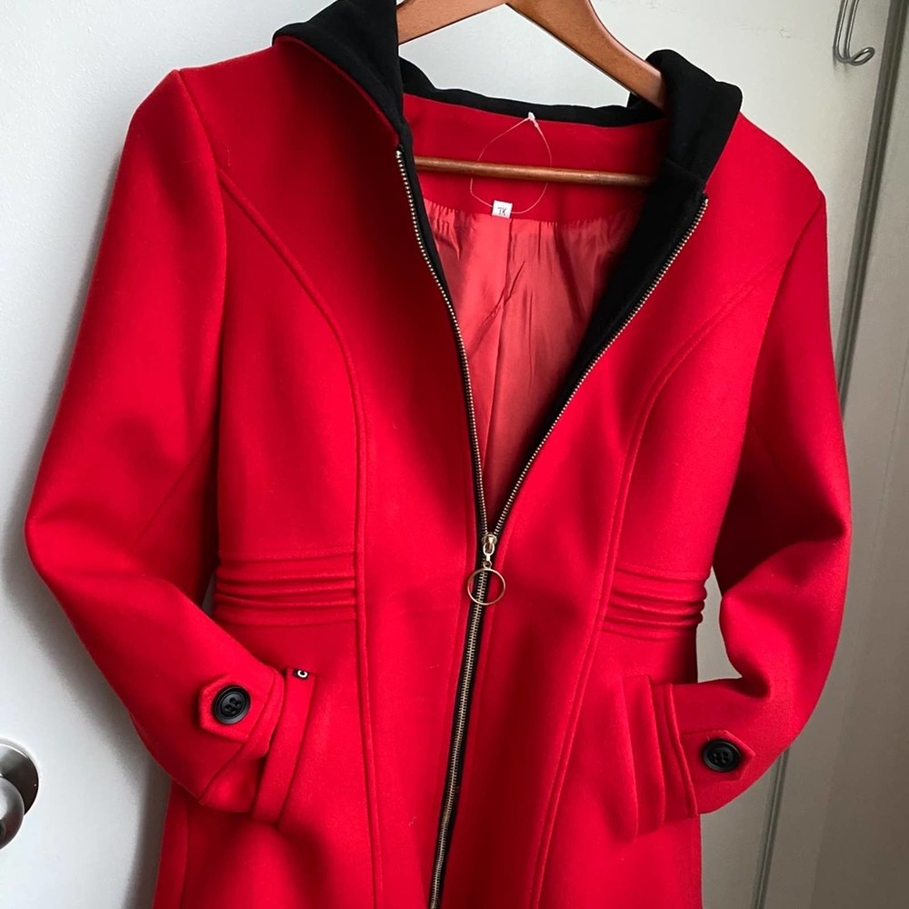 NEW Women's Red/Black Zip Coat w/Hood Sz. S